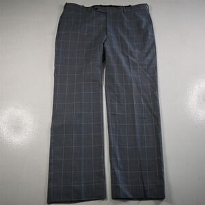 Tom James‎ 36x30 Blue Windowpane Wool Flat Front Straight Mens Pants